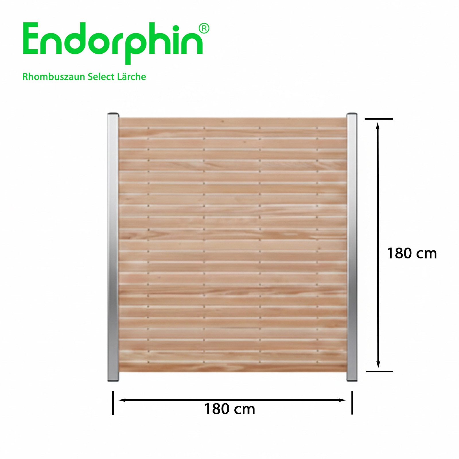 Endorphin Gartenzaun Select-Rhombuszaun Lärche 3 Elemente 180x180cm 4 silberne Pfosten 7x7x, (Komplett-Set / Bausatz, Sichtschutzzaun mit Stecksystem, Pfosten zum Einbetonieren)