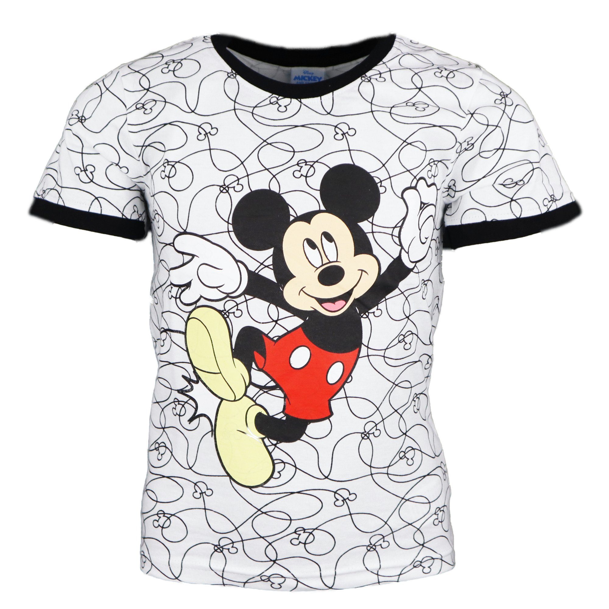 100% 128, Maus Mickey Mouse Print-Shirt 98 T-Shirt Kinder Disney kurzarm Gr. Mickey Jungen Baumwolle bis