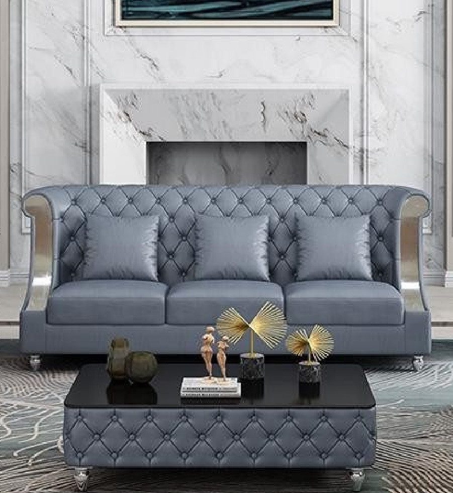 Xlmoebel 3-Sitzer Designer-Sofa aus Leder und Stoff mit hochwertiger Polsterung, Hergestellt in Europa