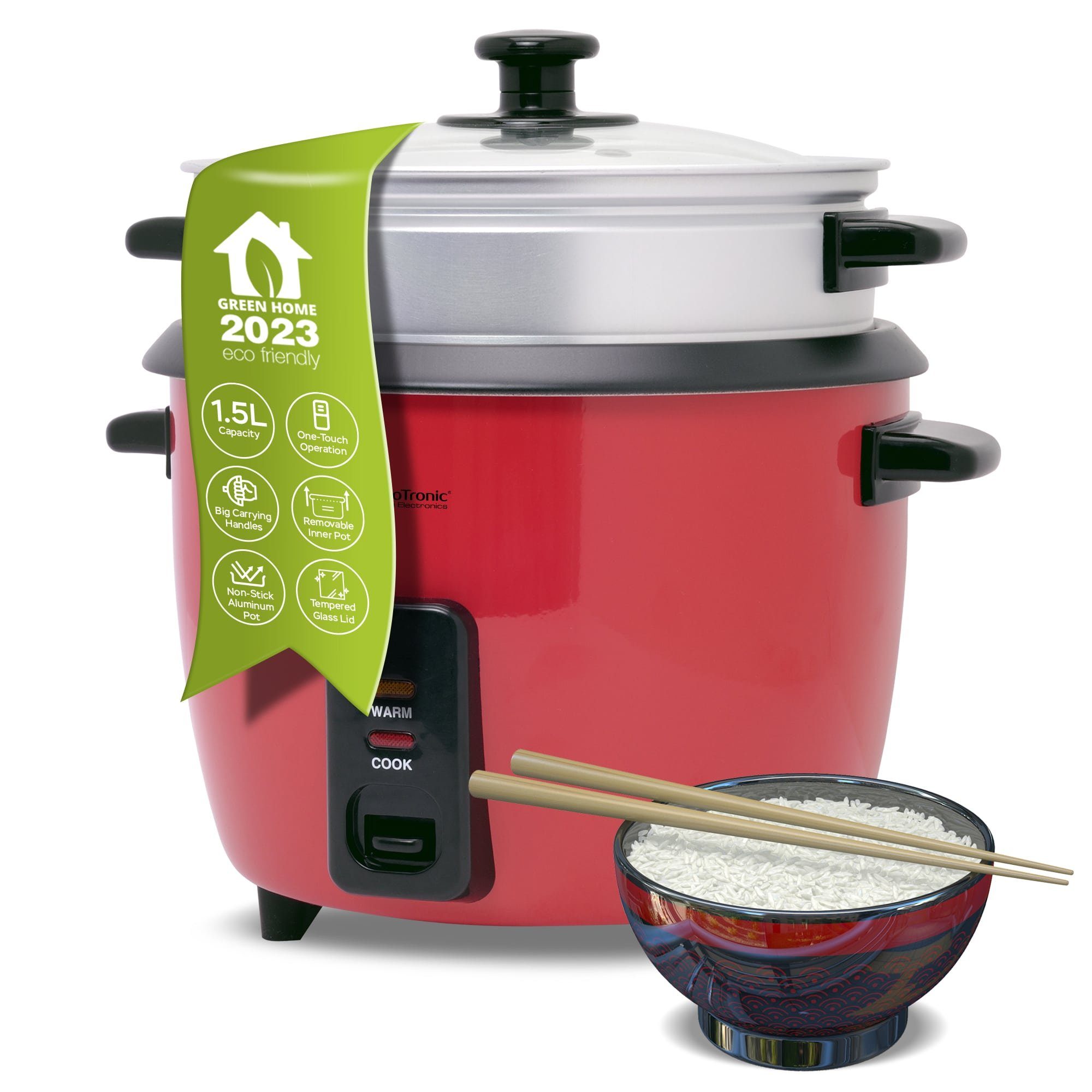 TurboTronic by Z-Line Reiskocher 1,5 Liter, 500 W, mit Dampfgareinsatz ...