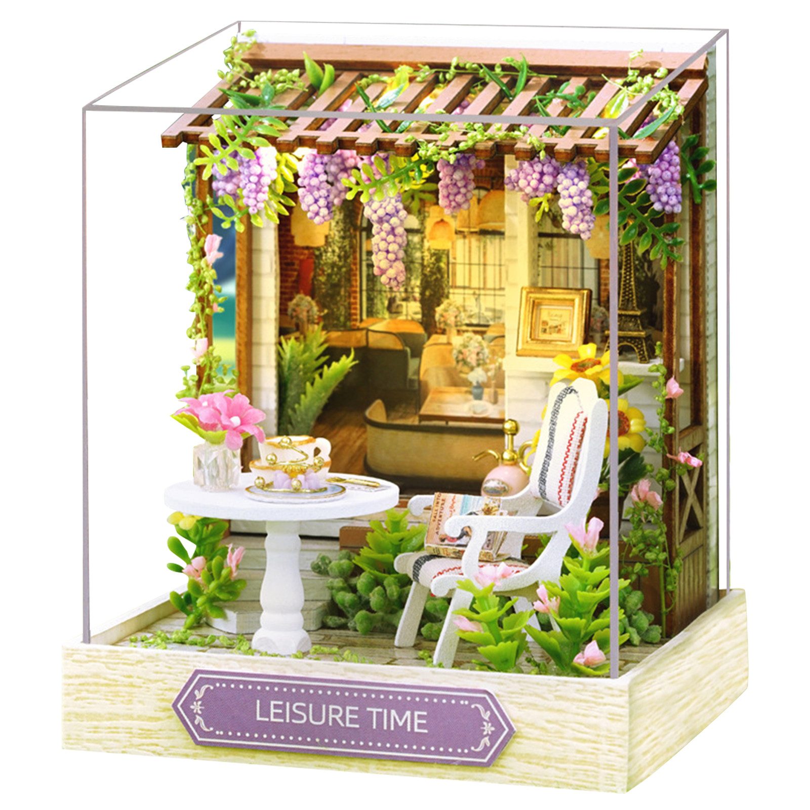 REDOM 3D-Puzzle Miniatur Haus Modellbau Bausatz Puppenhäuser Dekoration Möbeln, Puzzleteile, mit Staubabdeckung Geschenk Geburtstag Weihnachten DIY LED-Licht