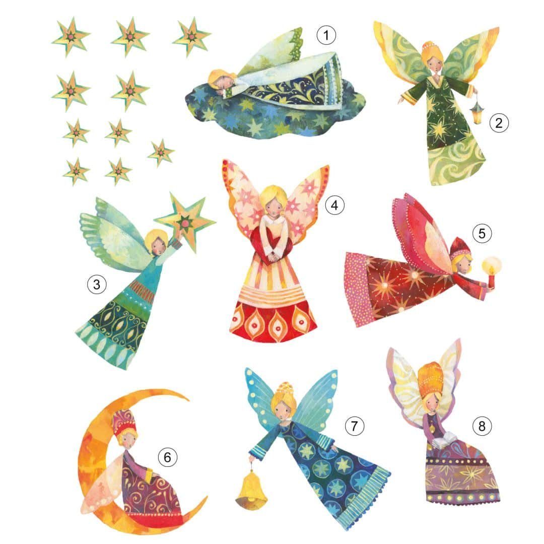 K&L Wall Art Wandtattoo Wandtattoo Blanz Märchen Mond Sterne Engel Elfen Schutzengel, Wandbild selbstklebend, entfernbar