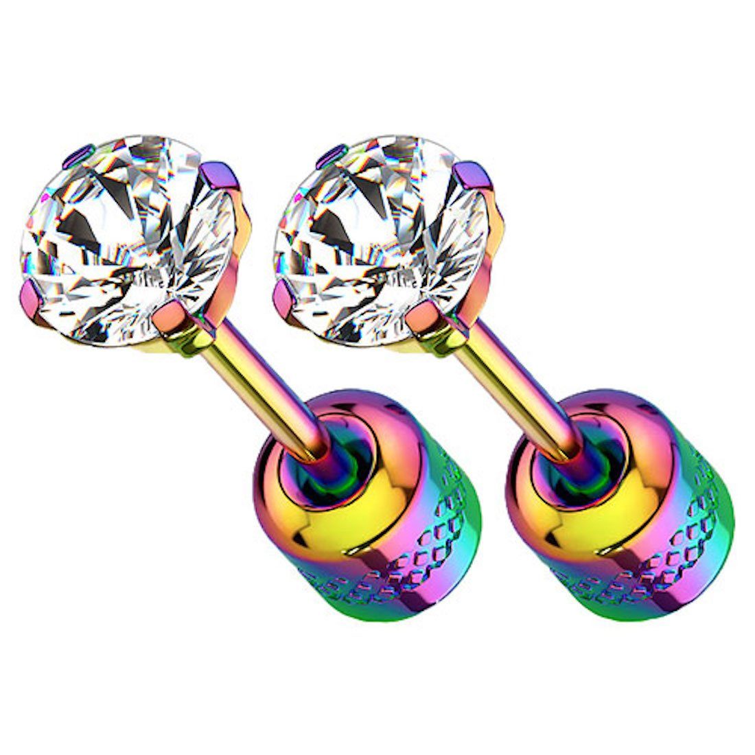 Taffstyle Paar Ohrstecker Ohrringe Edelstahl Stecker Ohrstecker Schraubverschluss Zirkonia Stein (Rainbow), Geschenke für Frauen Freundin zum Geburtstag Weihnachten Valentinstag