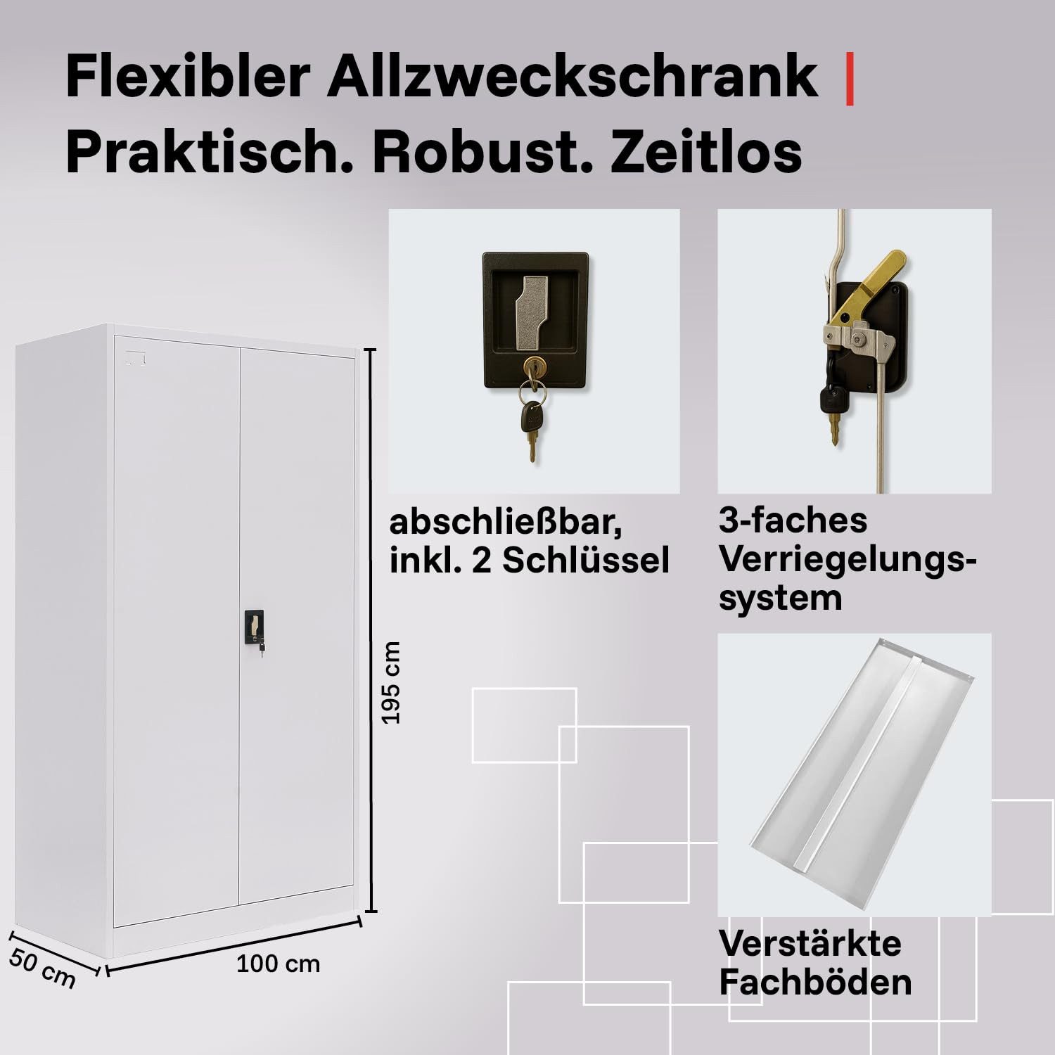 LagerZwei Aktenschrank Mehrzweckschrank 195x100x50 cm (Set, 3-St) abschließbar