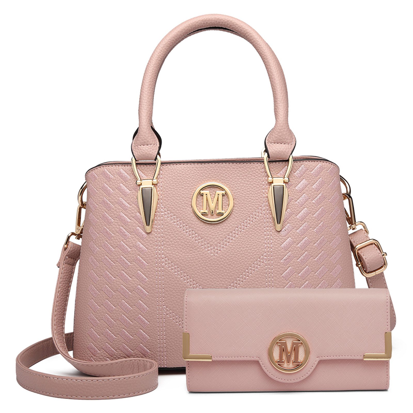 Miss Lulu Handtasche Mittelgroße Damen Henkeltasche, Lychee Muster, Strickprozess, Elegant (2-tlg)