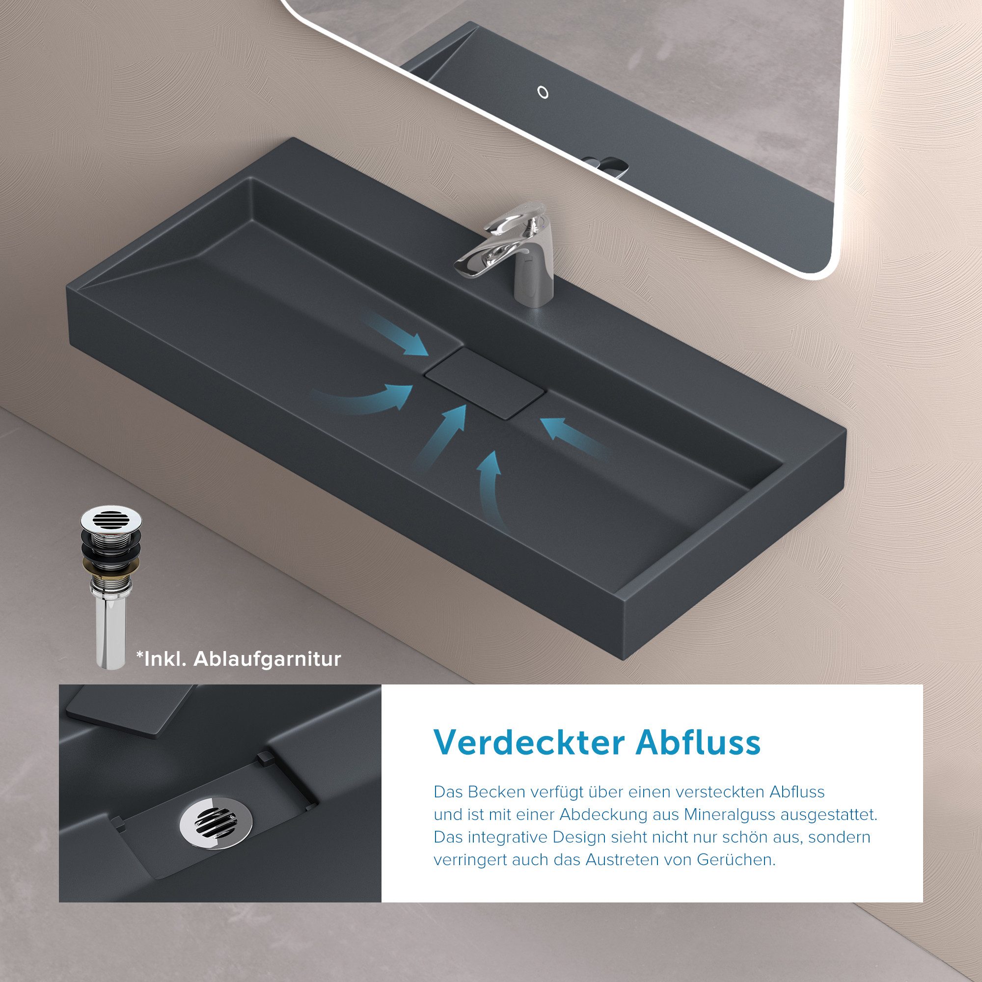 doporro Waschbecken Aufsatzwaschbecken mit Ablaufgarnitur Waschtisch Mineralguss Col19, mit Hahnlöcher