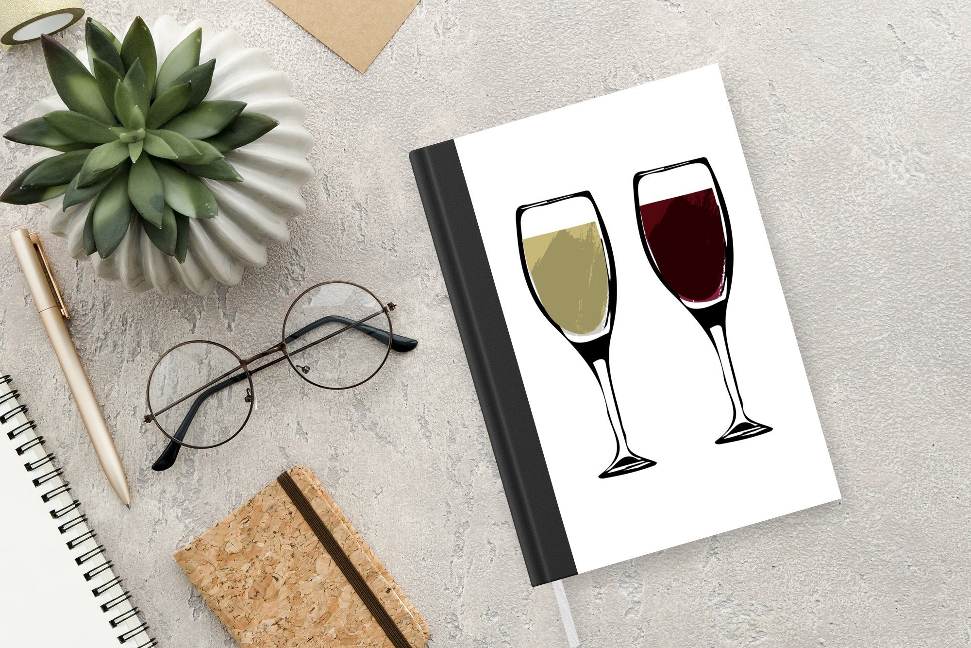 Bild, Wein Notizheft, - - Weingläser - Tagebuch, 98 A5, Seiten, - Zeichnung Journal, Notizbuch Merkzettel, Haushaltsbuch MuchoWow Illustration