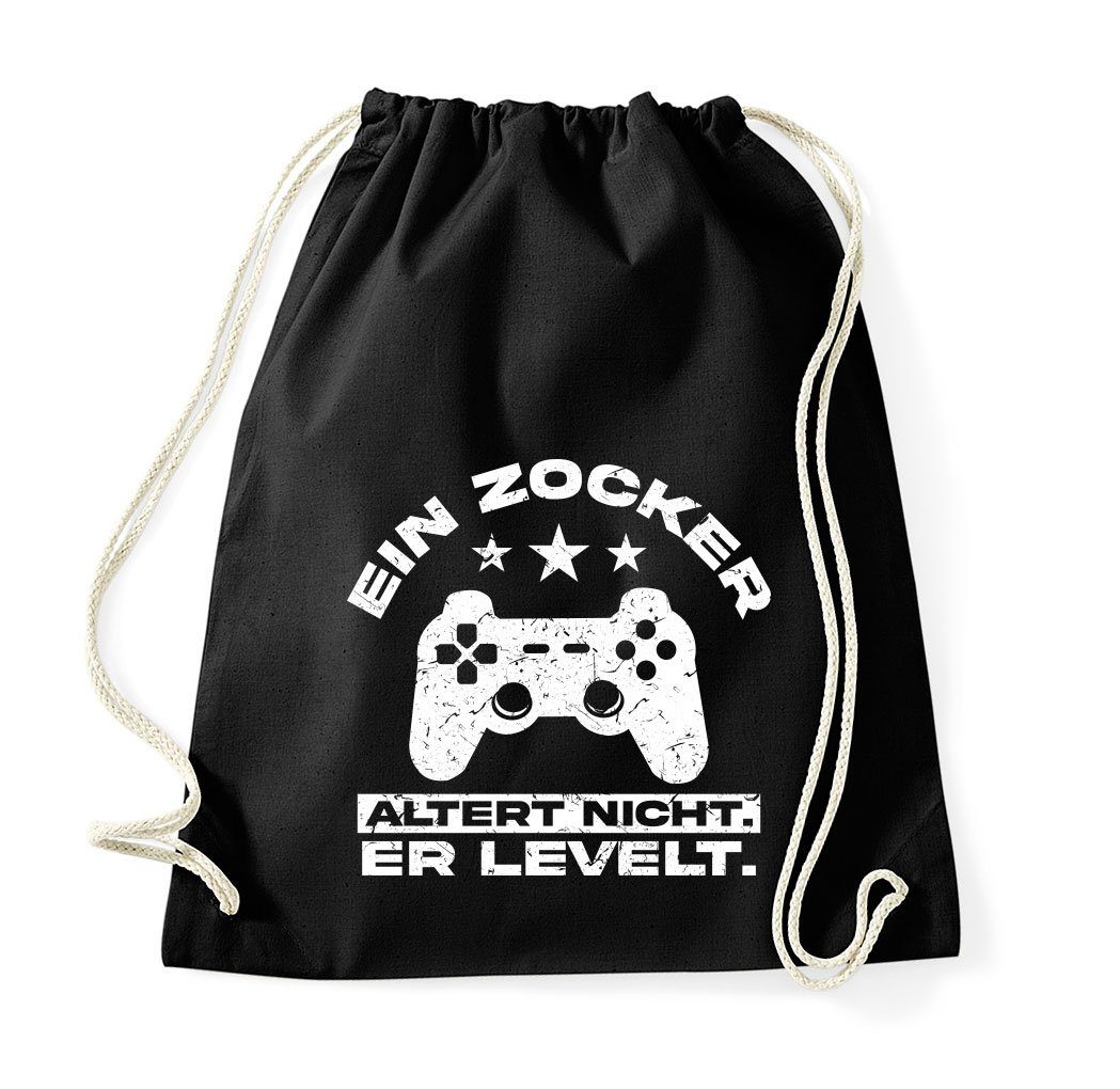Youth Designz Turnbeutel Ein Zocker altert nicht, er LEVELT! Baumwoll Tasche Turnbeutel, mit Controller Print