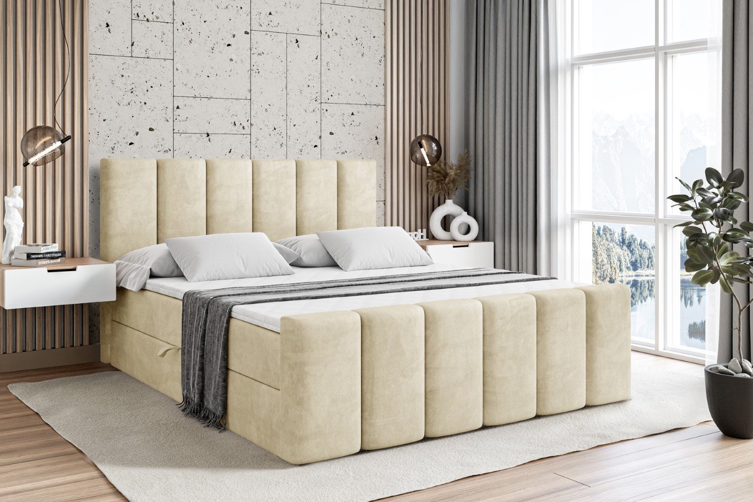 ALTDECOR Boxbett BOXI1-Z (Multipocket-Matratze H4, H3 Matratze Bonellfederung, Topper, Kopfteil), Doppelbett mit Fußteil