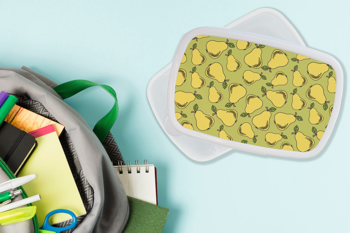 MuchoWow Obst für Birne Kunststoff, Jungs - und Lunchbox Mädchen weiß Muster, und - Erwachsene, Brotbox (2-tlg), Brotdose, Kinder für