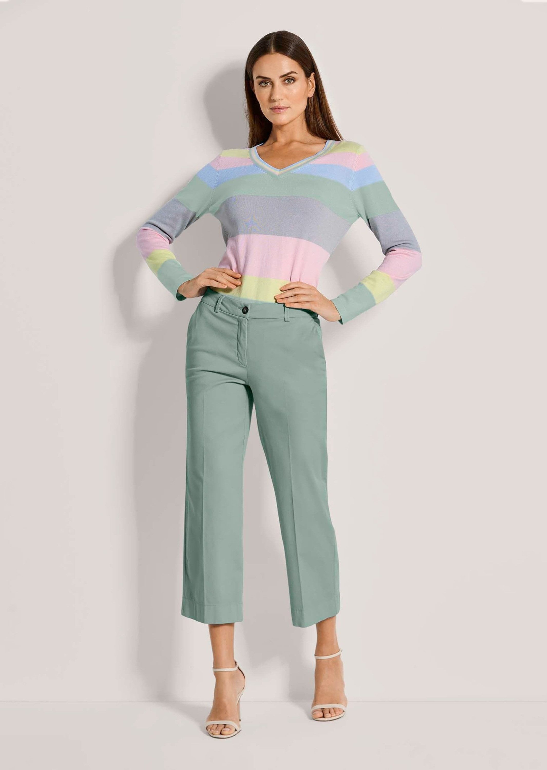 MADELEINE Caprihose Weite 7/8-Hose, Bügelfalten, Baumwolle Uni-Design, Verschluss mit Knopf und Reißverschluss