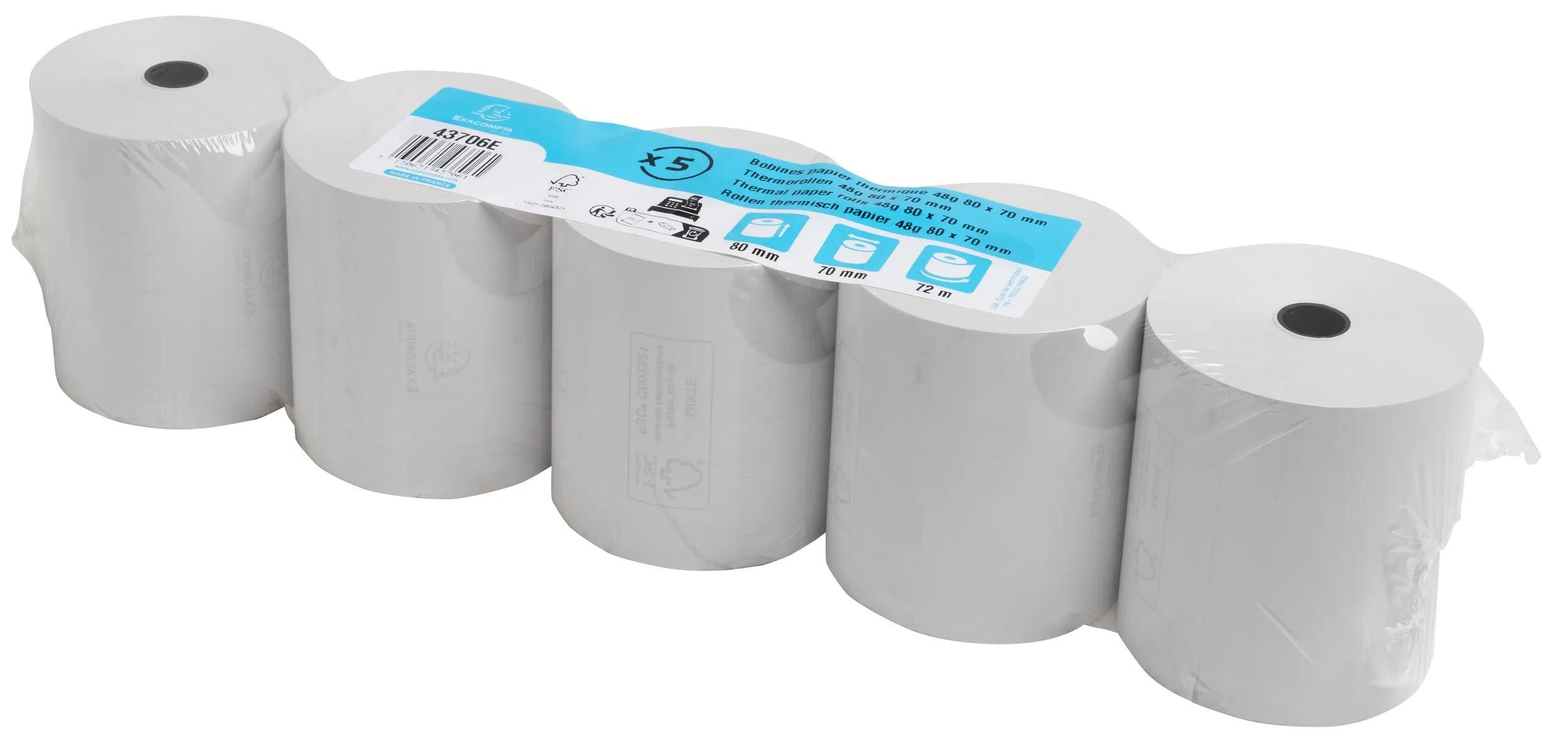 EXACOMPTA Endlospapier 20x Rolle 1-lagig thermisch Kasse 55g B: 80mm L: 172m Weiß 43706E, Kassenrollen – Bild 5 von 5