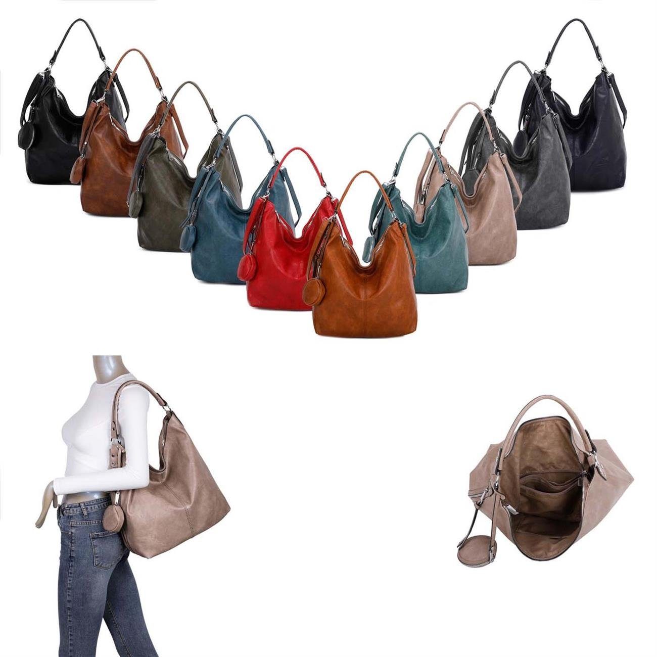 ITALYSHOP24 Schultertasche XXL DAMEN TASCHE SHOPPER Hobo Cross Bag Reisetasche Umhängetasche, LEDER OPTIK, große Tasche für Sport Schule Reise Freizeit Urlaub