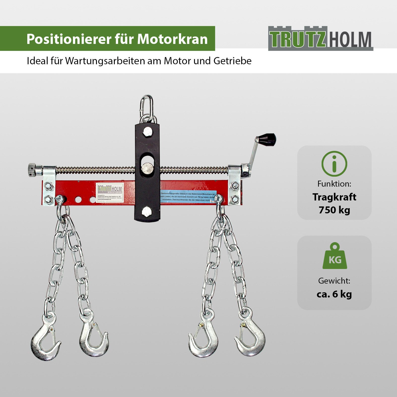 TRUTZHOLM Werkstattkran Balancierer Positionierer für Motorkran Kran Hebekran 750 kg, Set 1-St. Ideal für Wartungsarbeiten