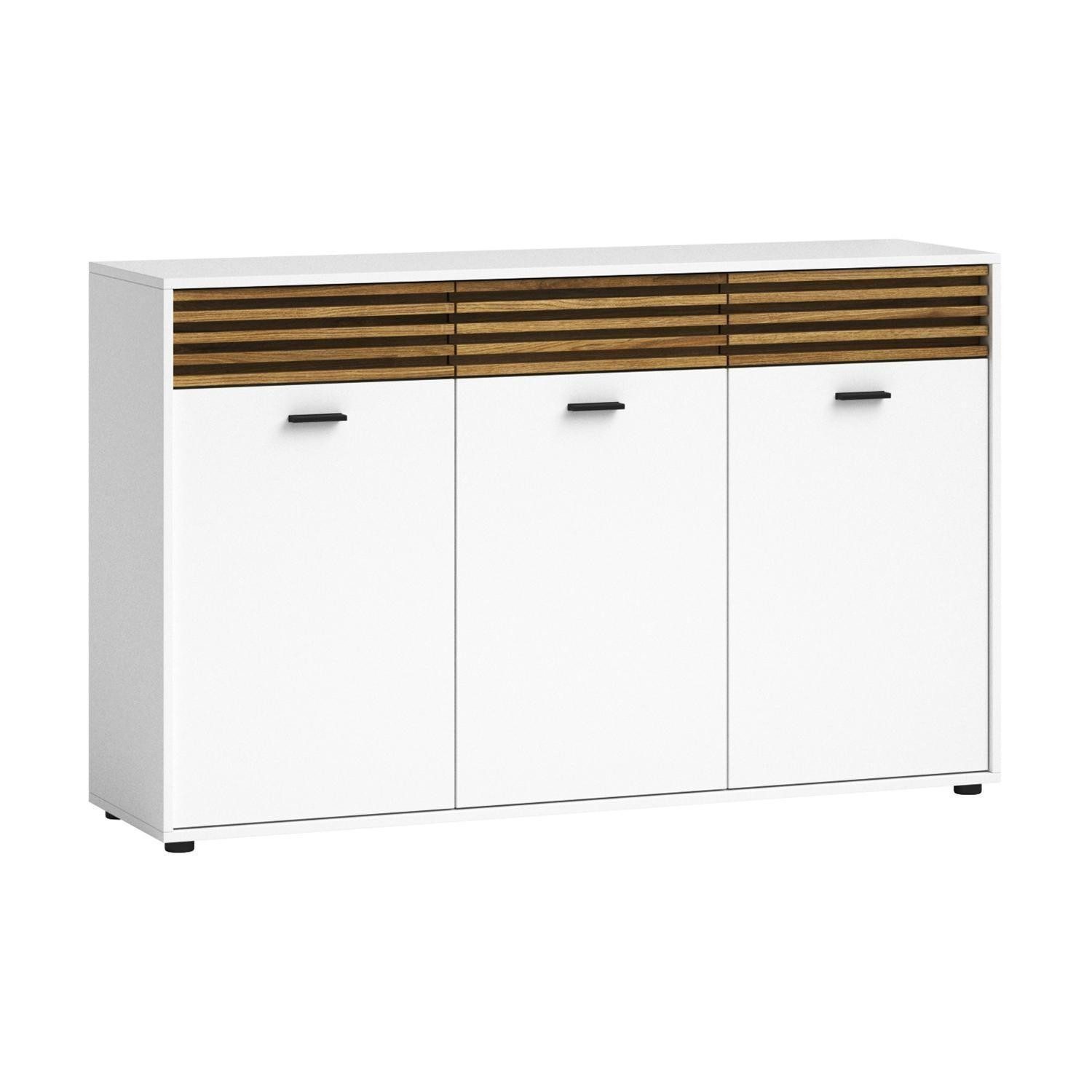 Bega Consult Kommode LIGURIA, Evoke Eiche Dekor, Weiß matt, 3 Türen, 3 Schubladen, B 139 x H 86 x T 38 cm