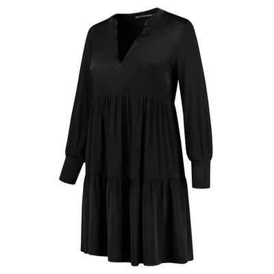 People of 2morrow Satinkleid People of 2morrow Damen Mini Kleid Satin Schwarz Viskose Hängerkleid Bluse Materialmix Minikleid (1-tlg)