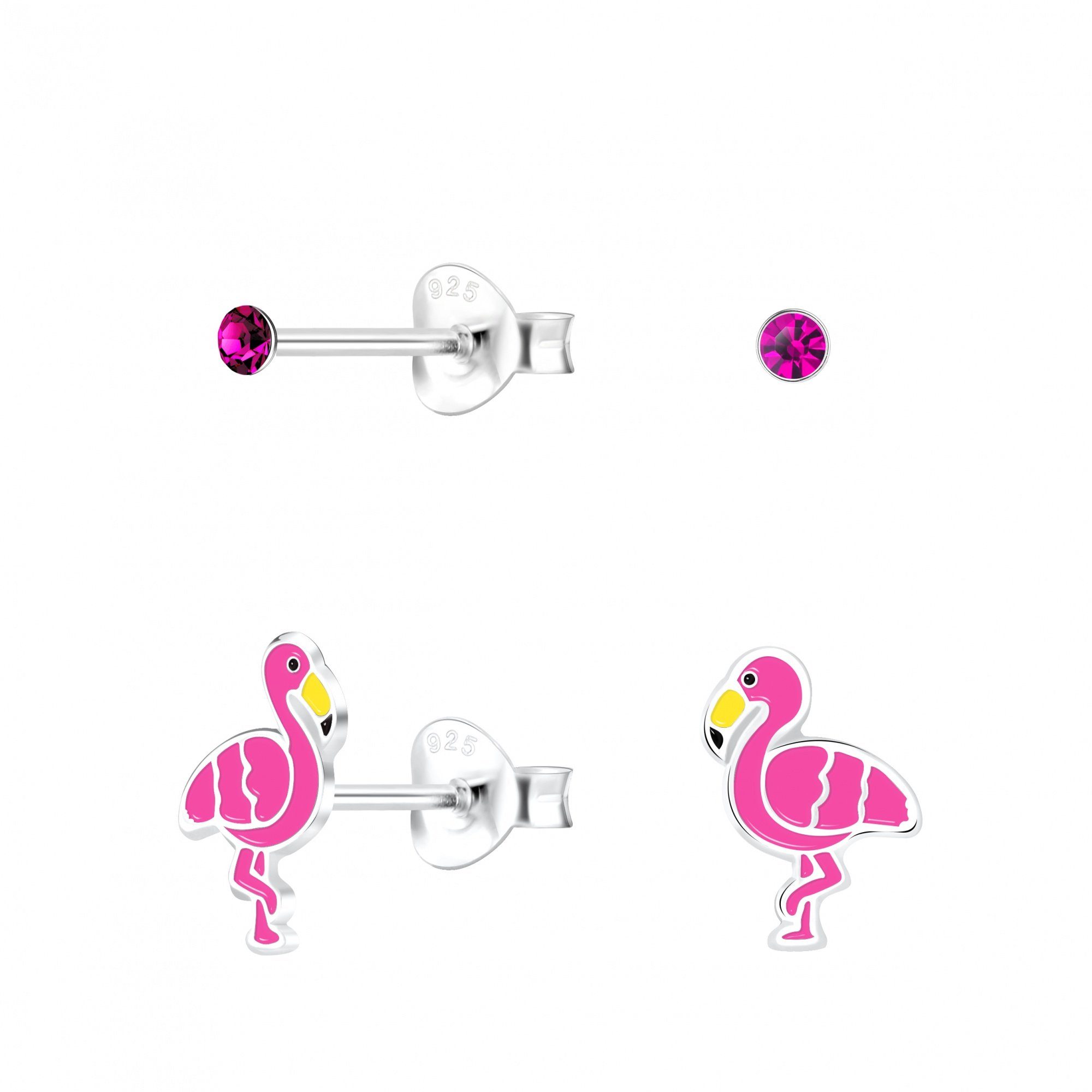 ALEXANDER YORK Ohrstecker-Set FLAMINGO und KRISTALL rose, 925 Sterling  Silber