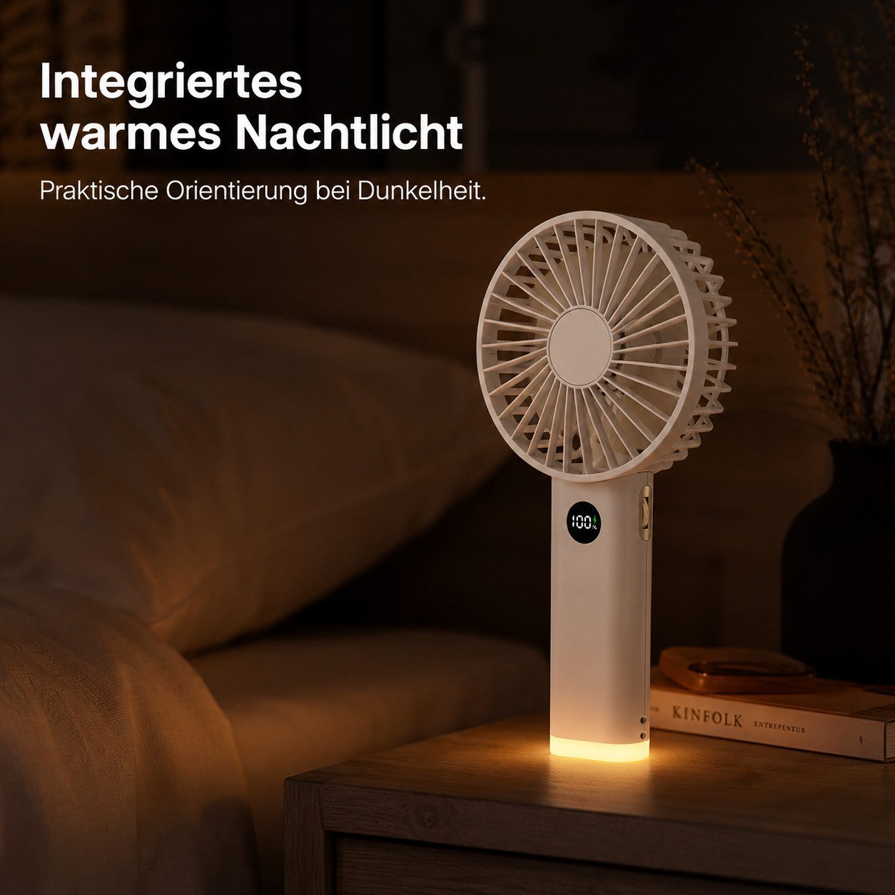 Zantan Handventilator digitale Anzeige & warmes Nachtlicht, Ventilator für Büro, Reisen, Camping und Zuhause – Bild 5 von 5