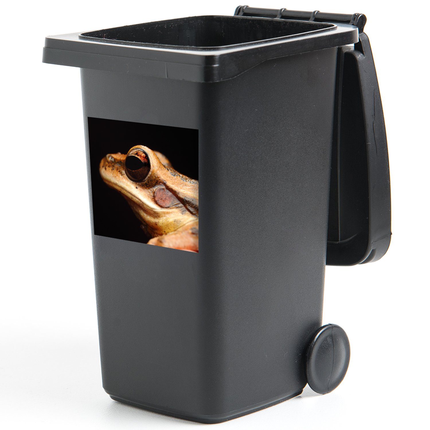 Wandsticker St), Mülleimer-aufkleber, Frosch Schwarz MuchoWow Container, Abfalbehälter - Auge (1 Mülltonne, Sticker, -