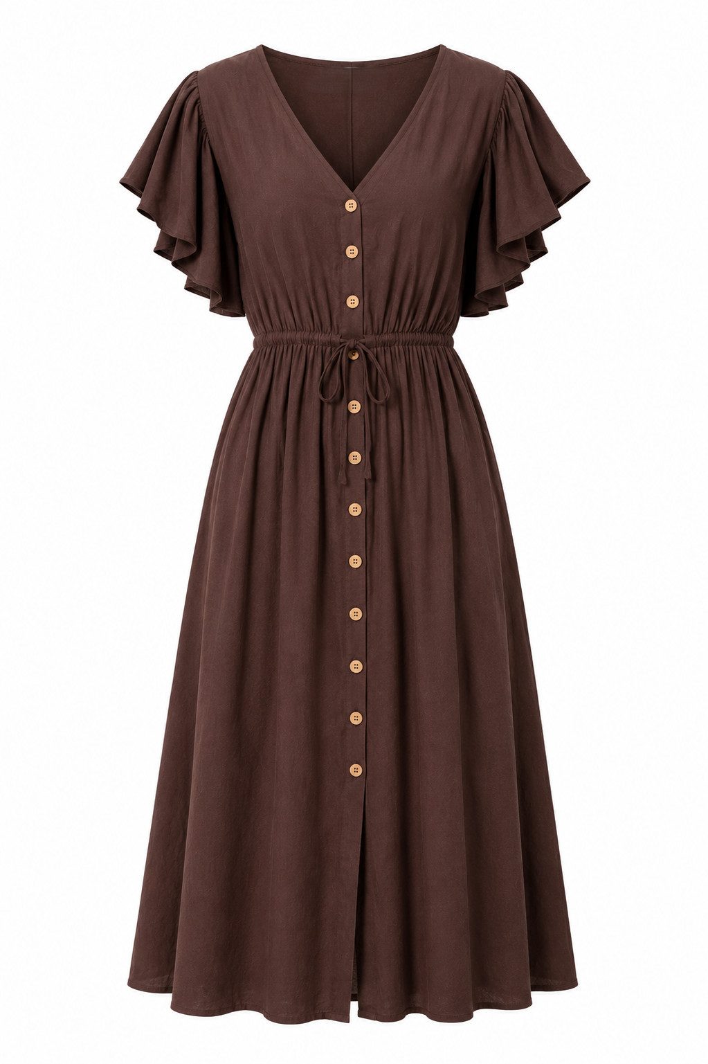 ITALY VIBES Sommerkleid - Midikleid mit Volantärmeln und Knopfleiste für Damen