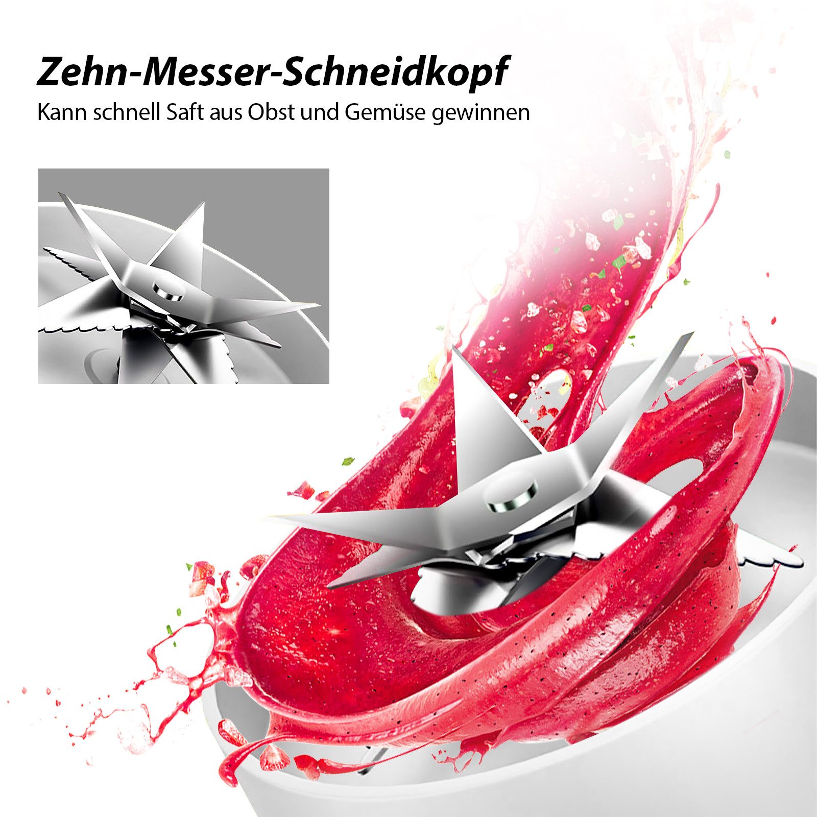 Fine Life Pro Entsafter Tragbare Saftpresse Entsafter, Mini-Mixer, 78 W, 1200 ml großes Fassungsvermögen, Für Küche, Freien, Fitnessstudio