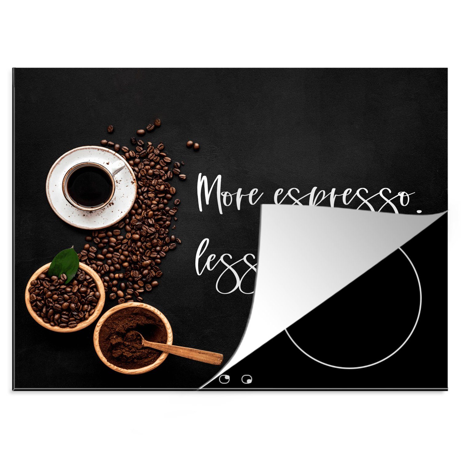 MuchoWow Herdblende-/Abdeckplatte Induktionsschutz - Mehr Espresso weniger Depresso - Induktionsherd -, Vinyl, (1 tlg), 60x52 cm, Mobile Arbeitsfläche nutzbar, Ceranfeldabdeckung