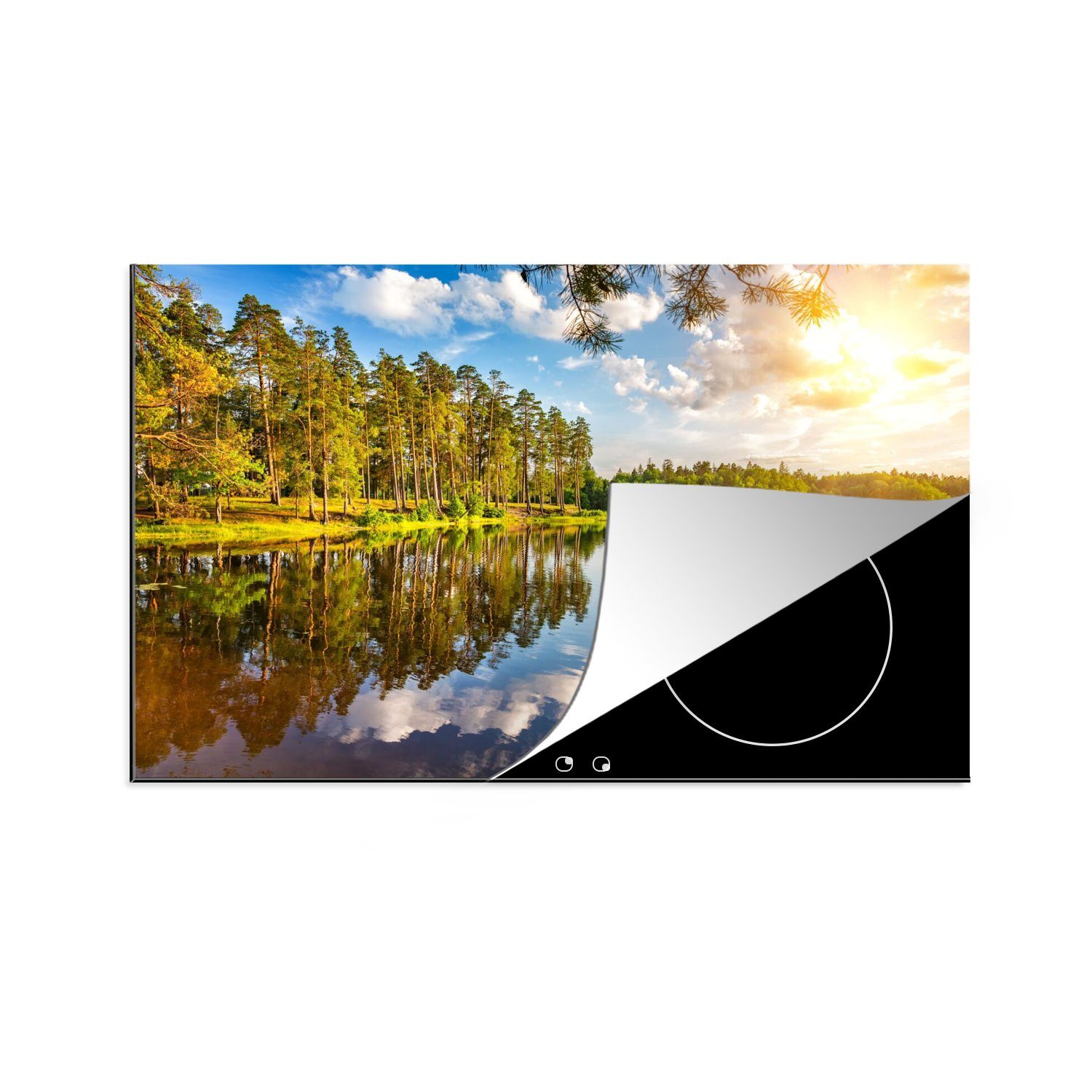 MuchoWow Herdblende-/Abdeckplatte Bäume - Wasser - Sonne, Vinyl, (1 tlg), 80x52 cm, Induktionskochfeld Schutz für die küche, Ceranfeldabdeckung