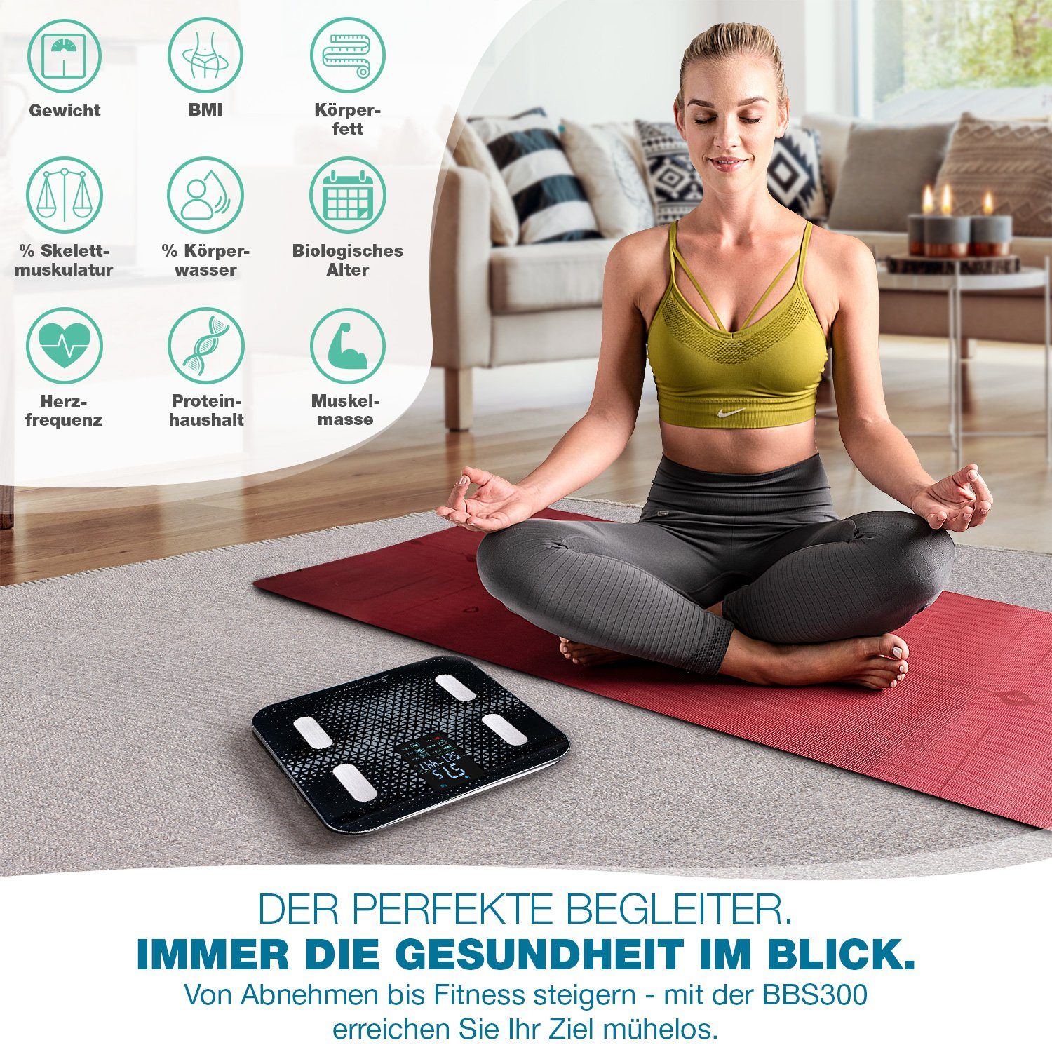 Sportstech Personenwaage BBS300, Körperfett & Muskelmasseanalyse, Bluetooth – Bild 4 von 5