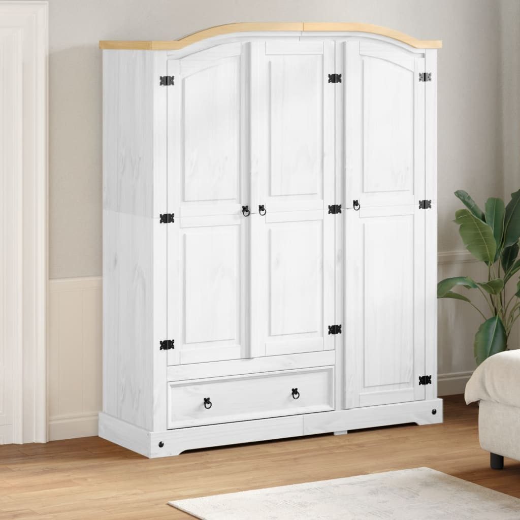 vidaXL Kleiderschrank Kleiderschrank Corona Weiß 151,5x52x186 cm Massivholz Kiefer (1-St)