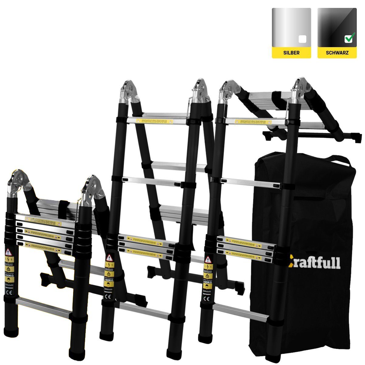 Craftfull Teleskopleiter Alu Klappleiter CF-102A Black günstig online kaufen