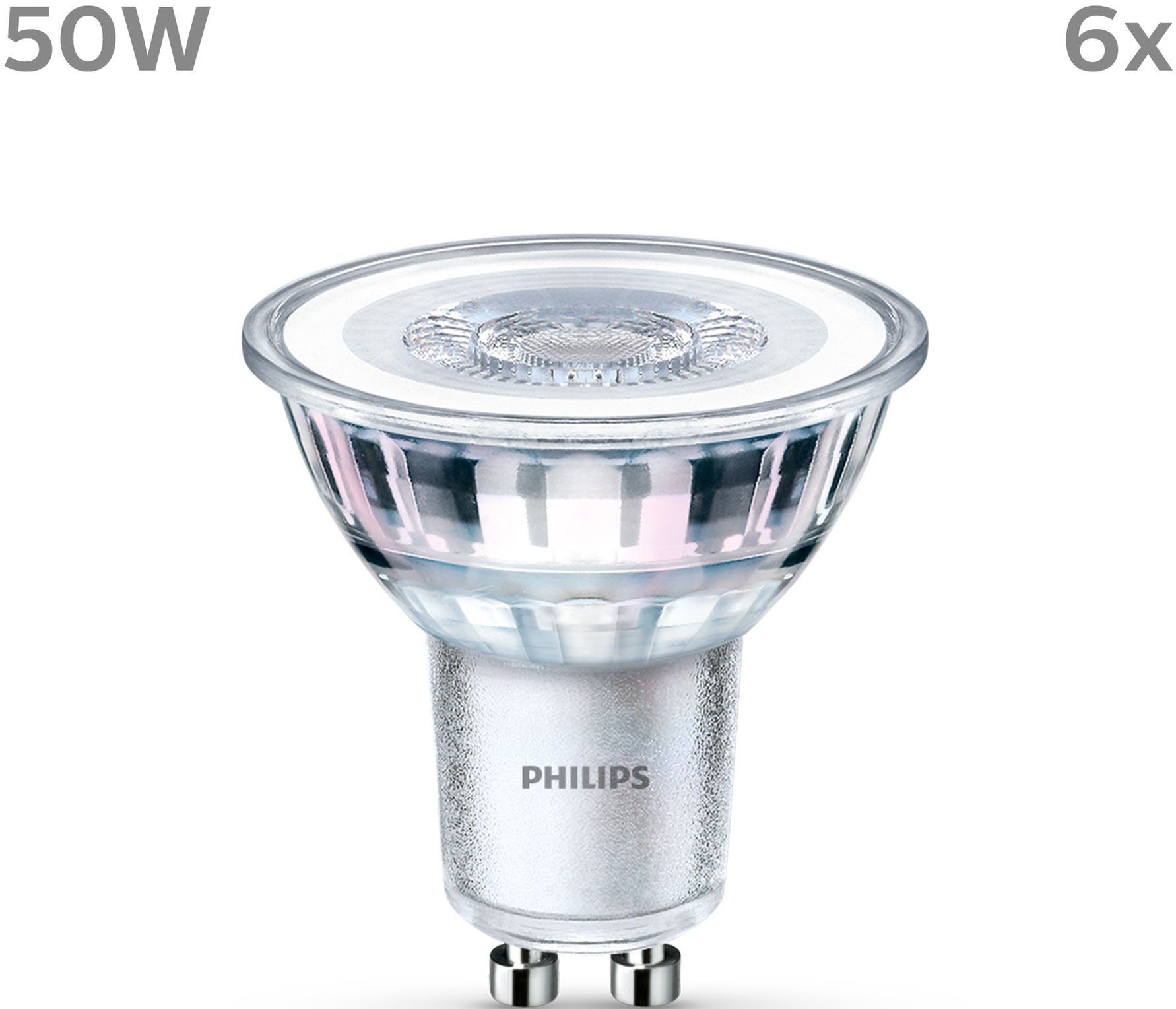 390 6erP, Lampe lm LED Philips 50W Kaltweiß Tageslichtweiß classic GU10, GU10 LED-Leuchtmittel Silber