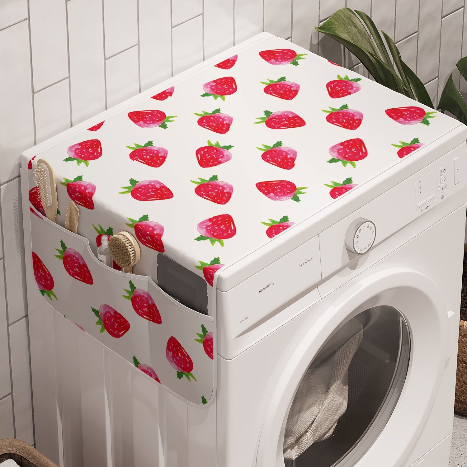 Abakuhaus Badorganizer Anti-Rutsch-Stoffabdeckung für Waschmaschine und Trockner, Erdbeere Aquarell-Kunst-Früchte