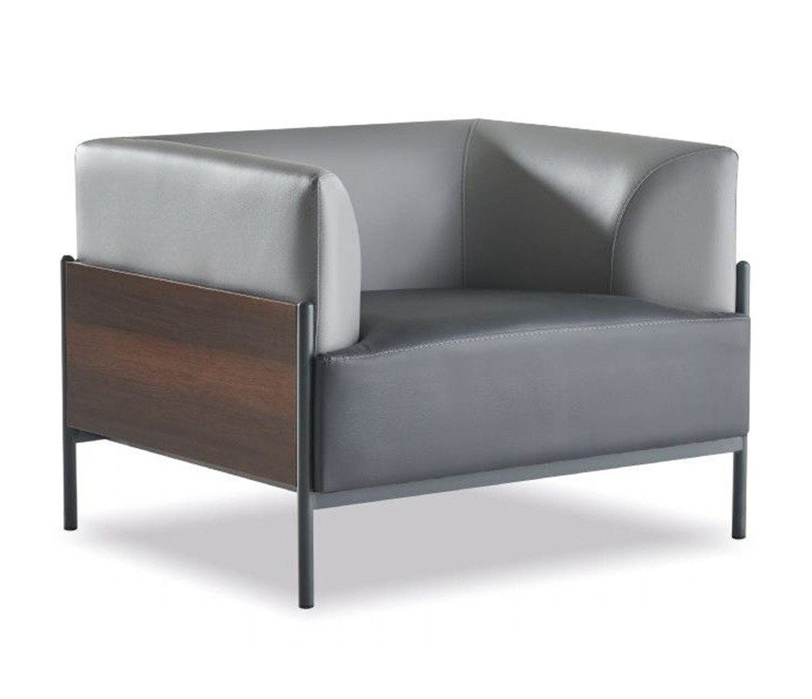 Xlmoebel Sessel Brauner Lederstuhl im modernen Design mit Edelstahl und Holz (1-St., Sessel), Made in Europa