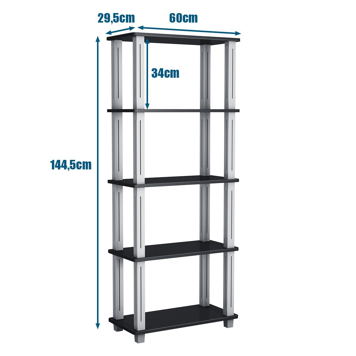 Ebenen 144,5cm 29,5 Schwarz Standregal Lagerregal, COSTWAY 5 60 x x