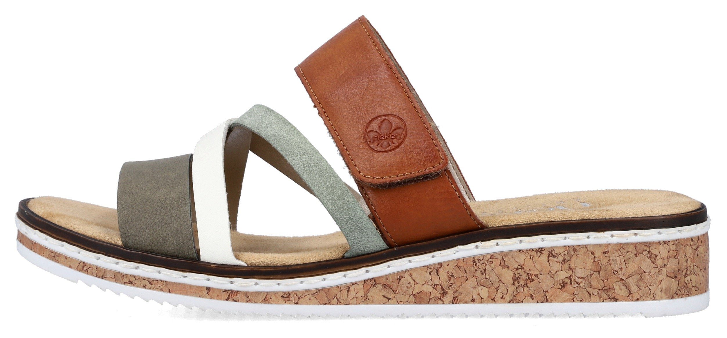 Rieker Pantolette Keilabsatz, Sommerschuh, Schlappen mit Klettriemchen