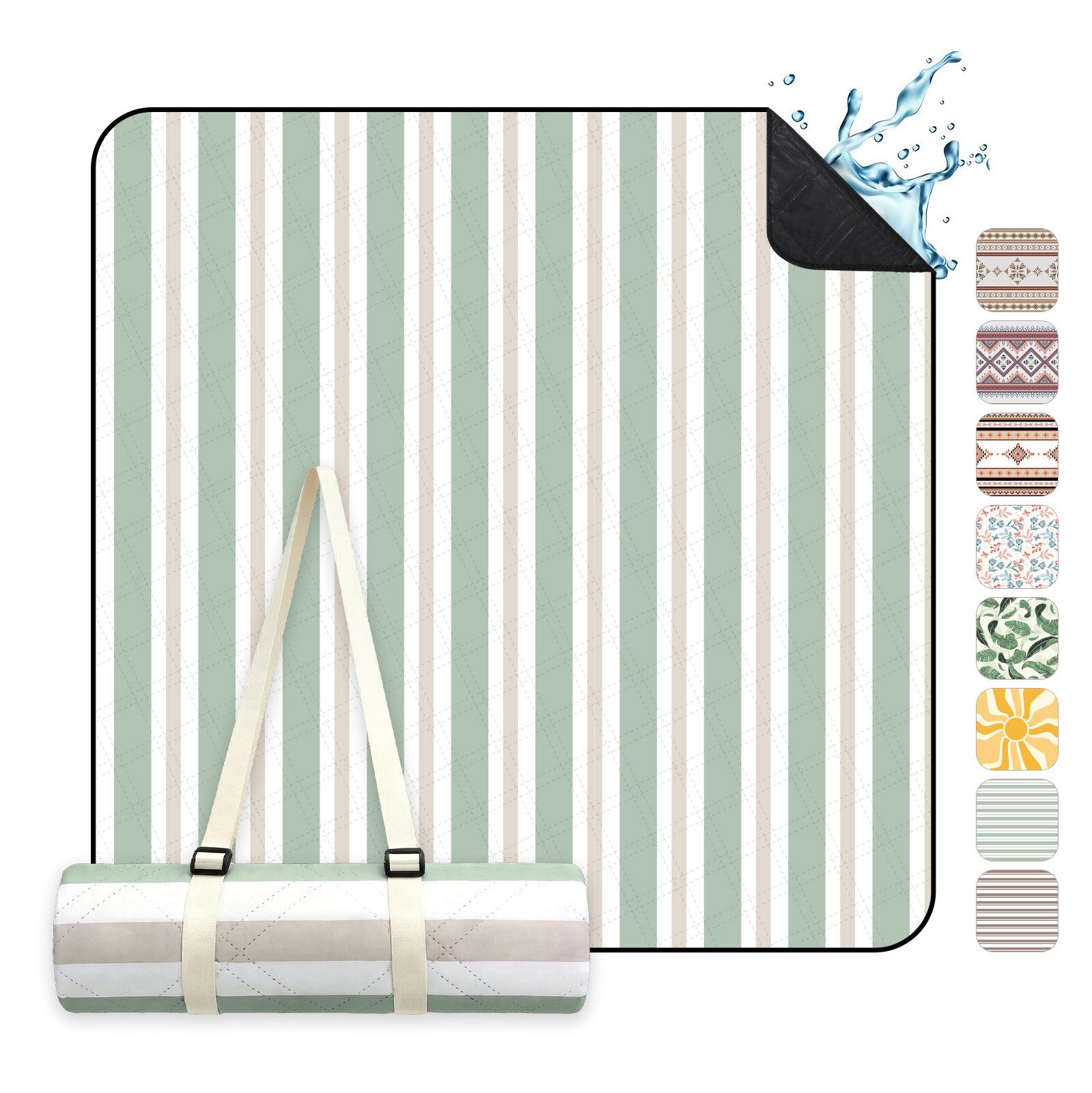 Picknickdecke Picknickdecke Wasserdicht Campingdecke 200x200 cm, Sekey, 3-Schicht mit PEVA Unterseite, für 4–6 Personen, für Strand & Camping