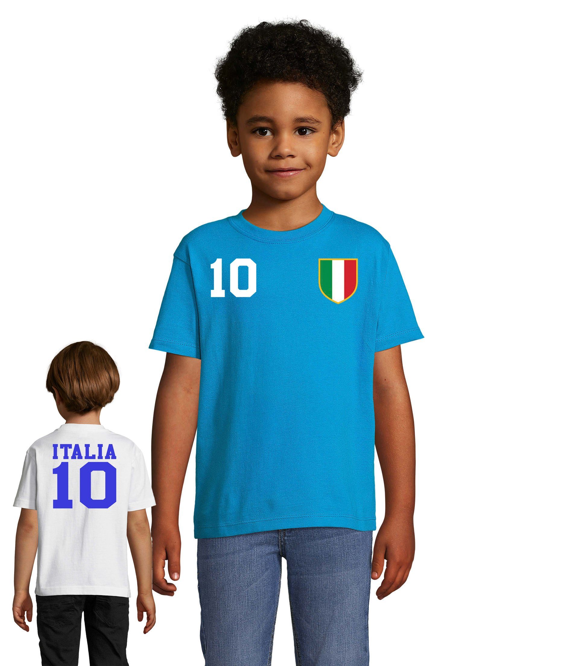 Fußball Meister Italien Blondie Kinder Brownie Europa Sport Trikot EM T-Shirt WM & Weiss/Blau