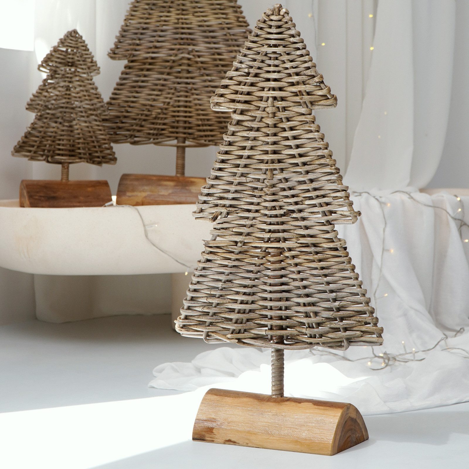 More2Home Dekoobjekt Deko-Bäume RATTAN-TANNE, 3er Set, 85/60/40 cm