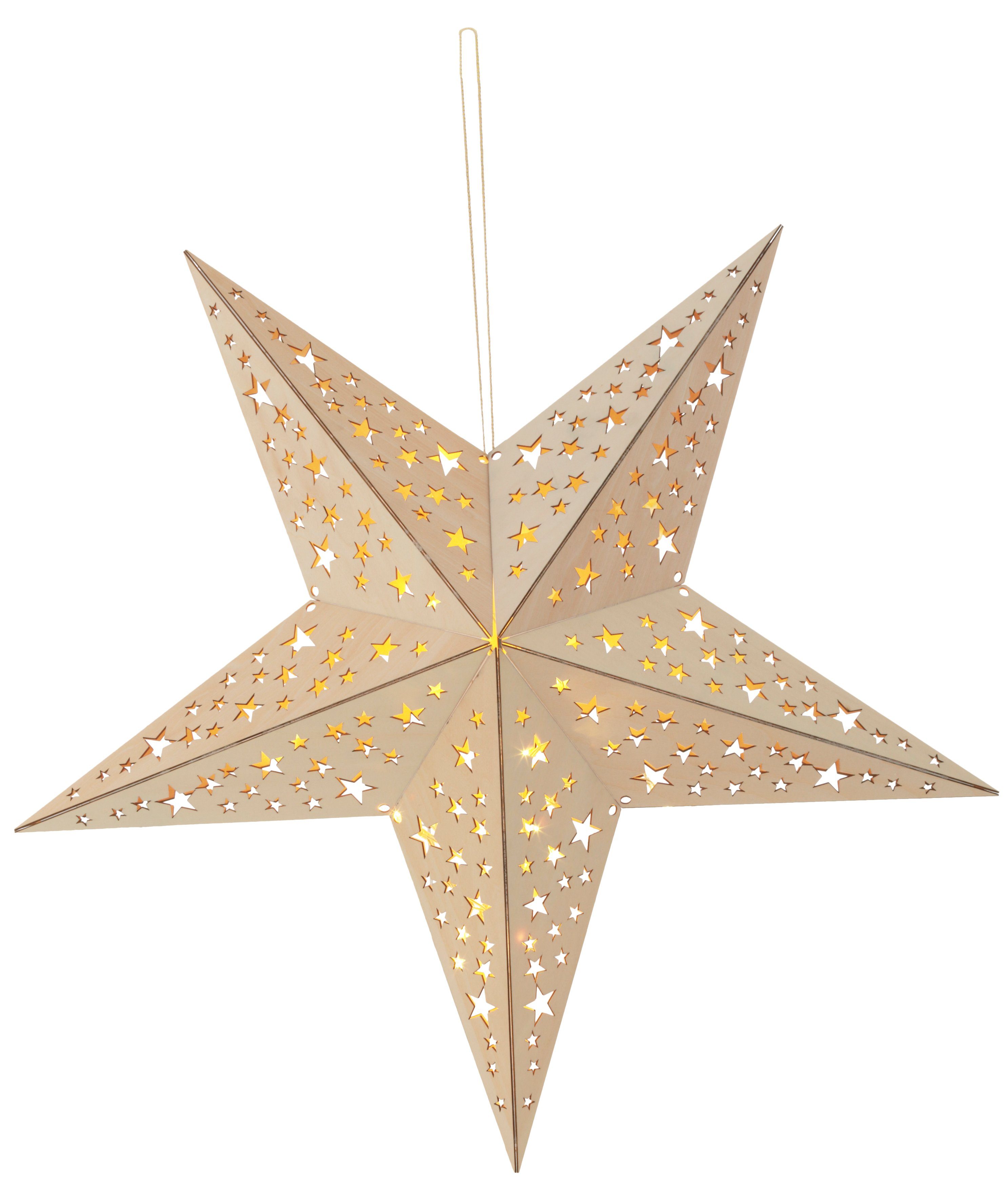 IC Winterworld LED Stern Weihnachtsstern, LED fest integriert, Warmweiß, aus Holz, mit Lichterkette, Weihnachtsdeko