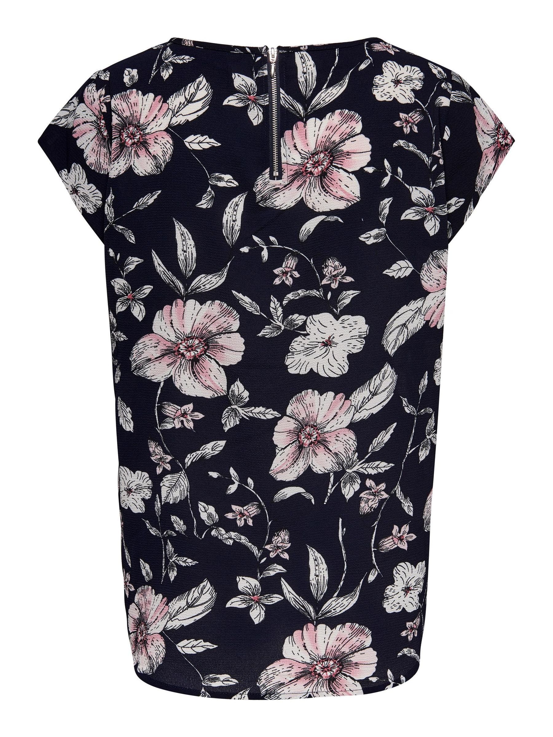 ONLY Blusenshirt Print Kurzarm ONLVIC für Damen (1-tlg) Normal Fit Rundhals Kurzarm Geblümt schnell trocknend
