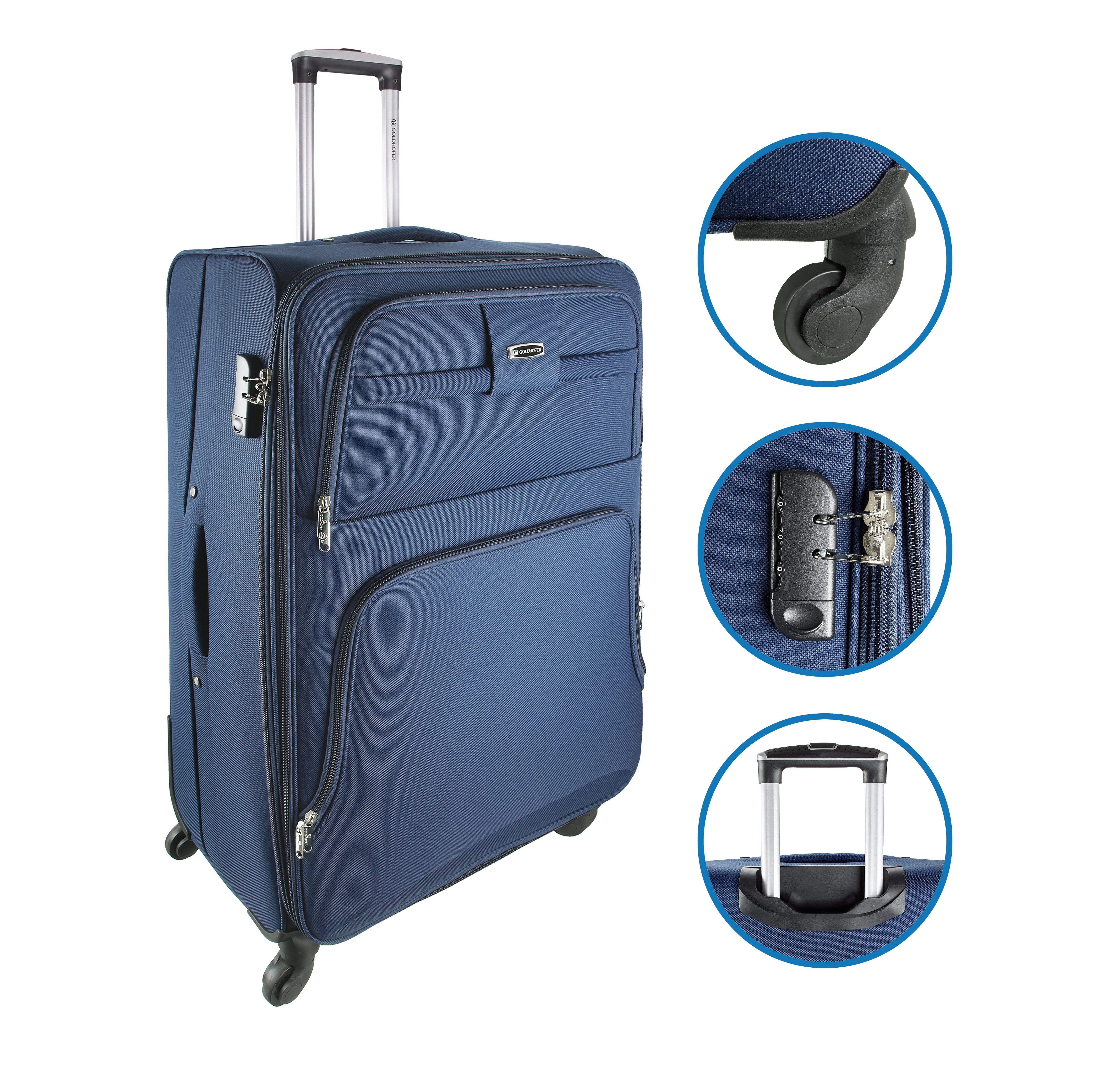 wundervolle Kofferset Blau Leichtlaufrollen Stilvoll, Reise, Goldhofer (Set, praktisch TLG), für in & 4 Größen 4 360° eine