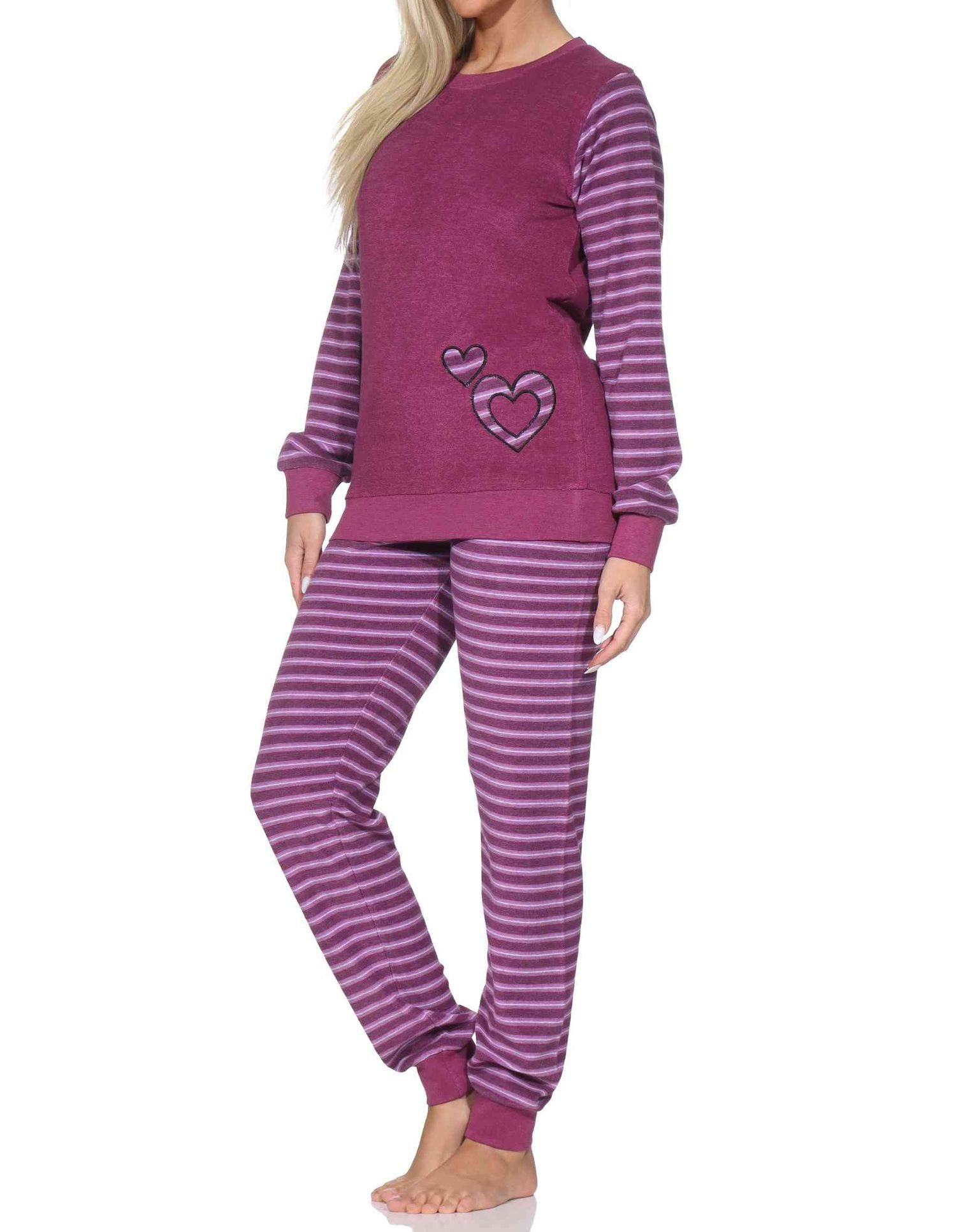 Normann Pyjama Normann Damen Frottee Pyjama langarm mit Bündchen - auch in Übergröße