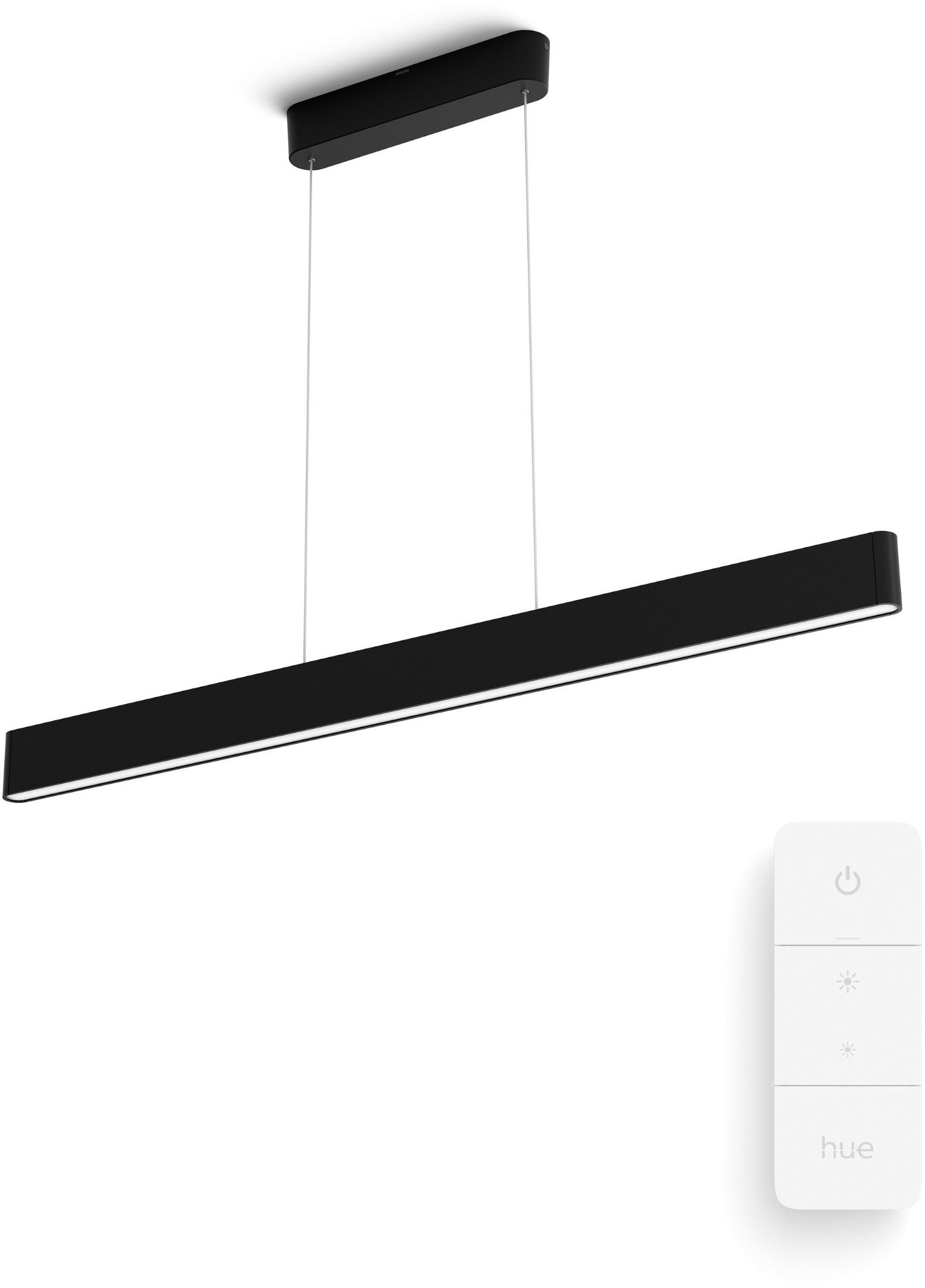 Philips Hue Smarte LED-Leuchte Bundle White & Color Ambiance Ensis Pendelleuchte schwarz, Abschaltautomatik, Bluetooth, CCT - über Fernbedienung, Dimmer, Dimmfunktion, Farbsteuerung, Farbwechsel, Fernbedienung, Infrarot inkl., Leuchtdauer einstellbar, Memoryfunktion, Nachtlichtfunktion, RGB, Smart Home, Timerfunktion, dimmbar über Fernbedienung, erweiterbar, mehrere Helligkeitsstufen, LED wechselbar, RGB, inkl. Philips Hue Dimmschalter