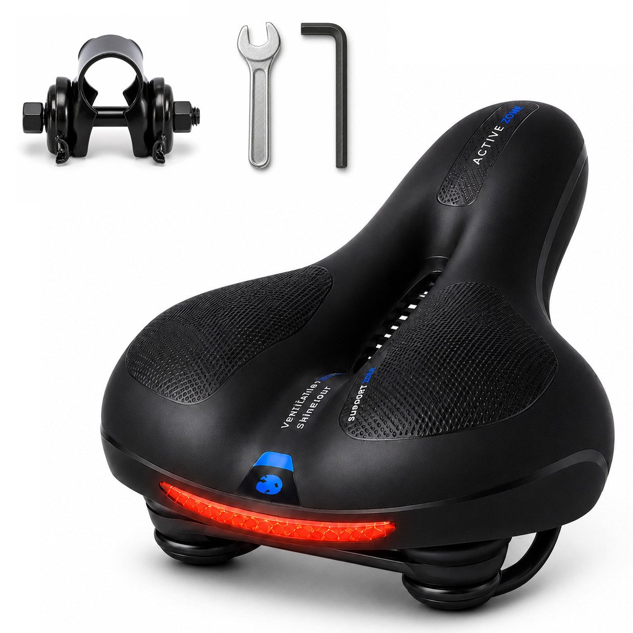 Luckice Fahrradsattel Ergonomischer Fahrradsattel mit Doppelstoßdämpfung, (Belüftung, breiter Polsterung), wasserabweisender Oberfläche & Reflektor
