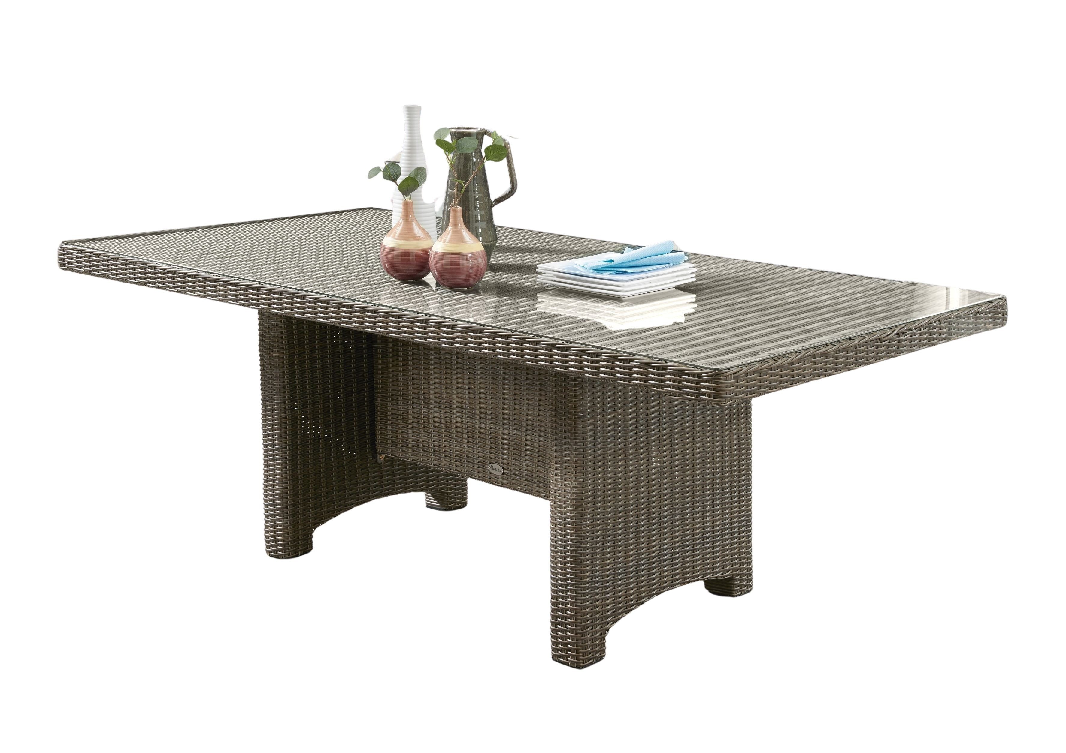 Destiny Gartentisch LUNA, 165x90/200x100 x 75 cm, rechteckig, aufgelegte Glasplatte