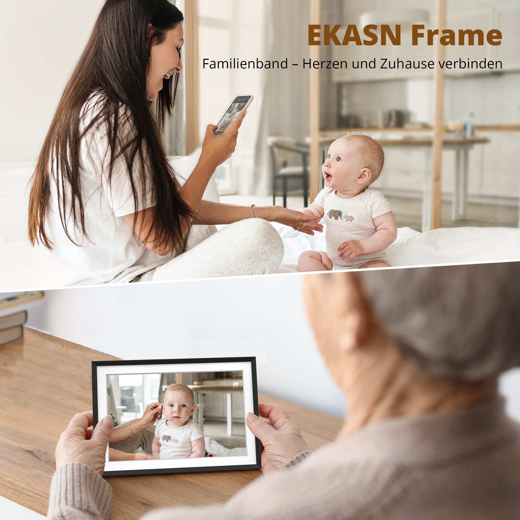 EKASN 10,1 Zoll schwarz Digitaler Bilderrahmen (25,65 cm/10,1 ", 800 x 1280 Pixel, 16 GB, IPS-Touch-Display, App-Fotoübertragung & Automatische Drehung)