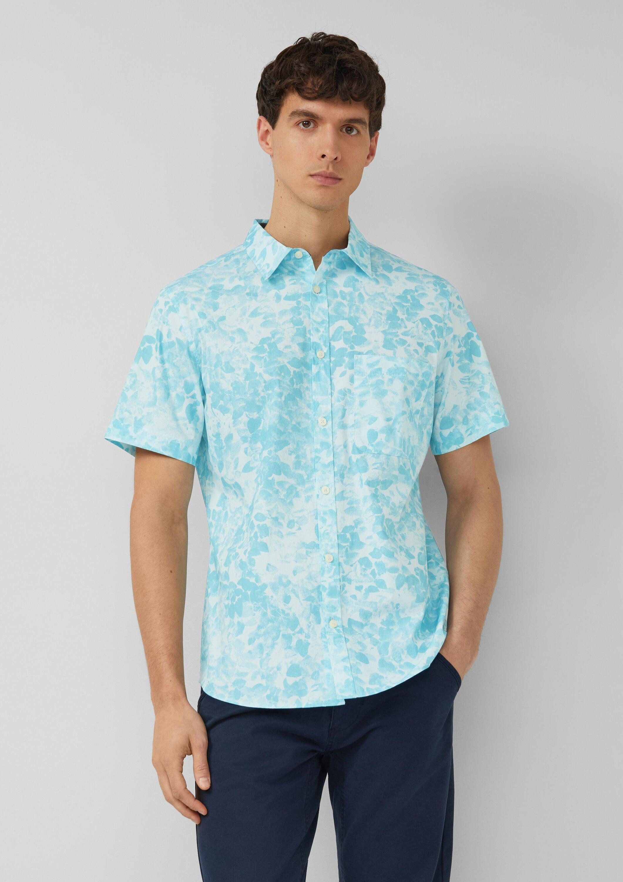 s.Oliver Kurzarmhemd Hemd Slim Fit: Kurzarm-Hemd mit All-over-Print und Brusttasche