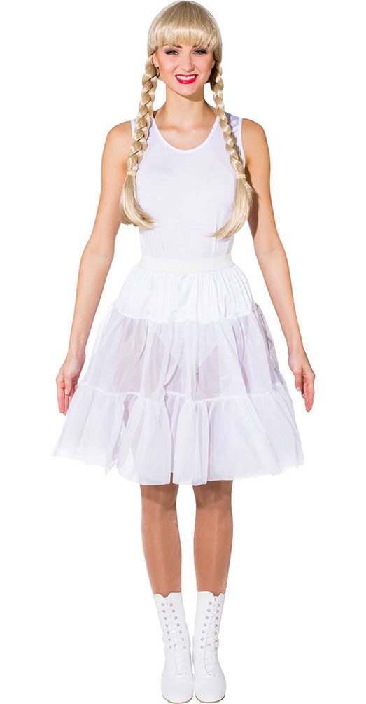 Karneval-Klamotten Kostüm Petticoat Damen Tüllrock Unterrock knielang weiß, passt hervorragend zu vielen Kostümen an Karneval Mottoparty Festival