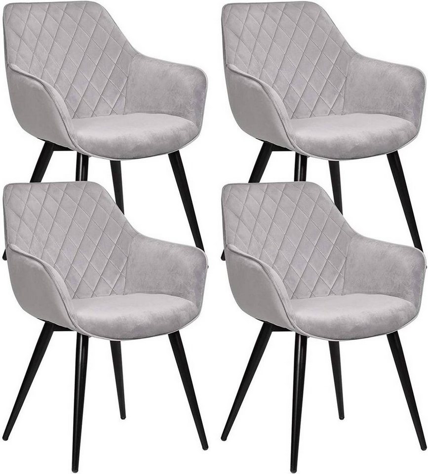 WOLTU Esszimmerstühle BH153gn-4 4er Set Küchenstühle Wohnzimmerstuhl Polsterstuhl Design Stuhl mit Armlehne Grün Gestell aus Stahl Samt 
