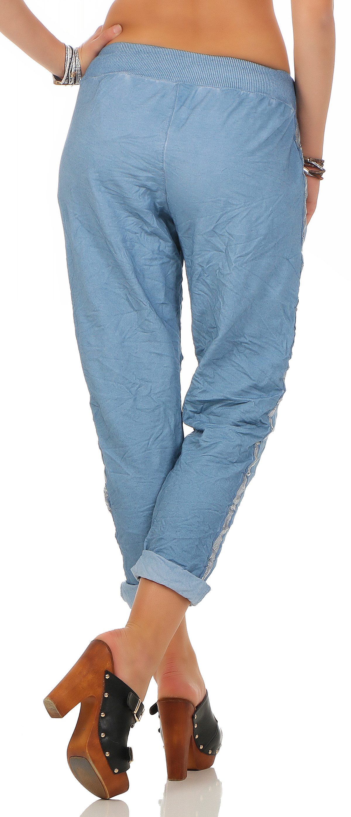 Mississhop Chinohose Trendige Jogger-Hose mit Print & Patches – Bequem